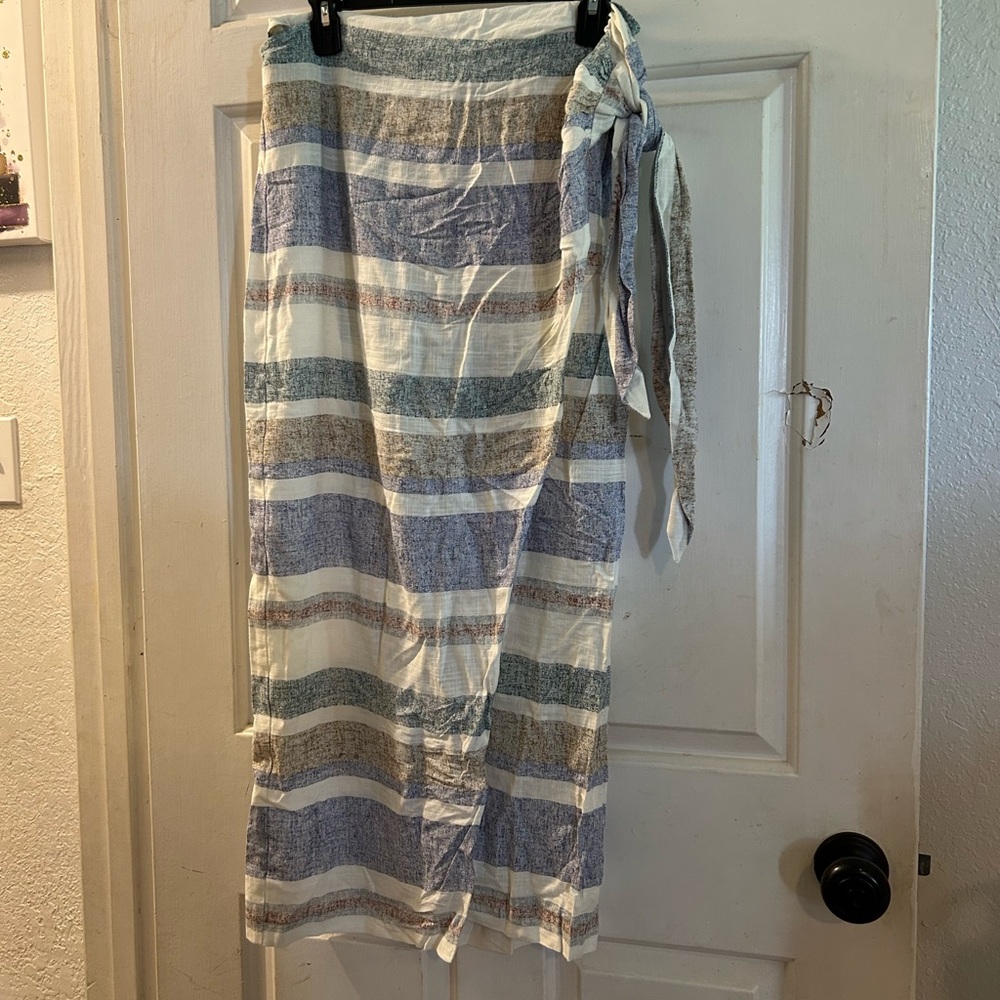 Zara Striped Wrap Maxi Skirt in Blue, White, Tan